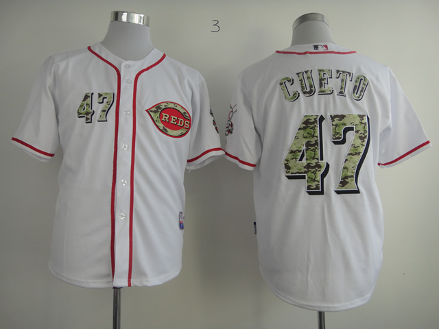 Men MLB Cincinnati Reds #47 Cueto white Camo letters jerseys